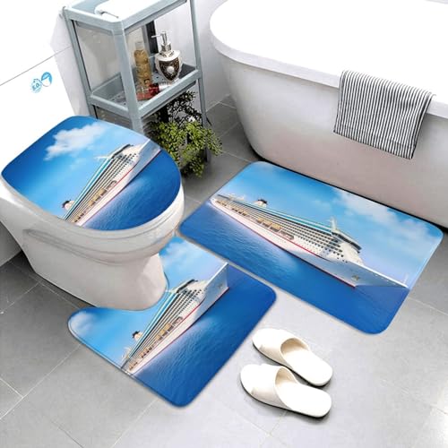 YoupO Kreuzfahrtschiff-Druck Badezimmer Teppiche Sets 3 Stück Saugfähige WC-Deckelbezug Rutschfeste U-förmige Konturmatte Für Toilette Badezimmer – Bild 4