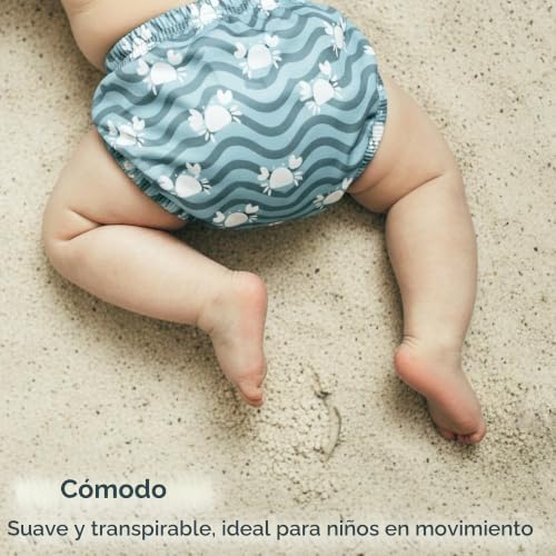 Miniatura 4 de Laloona Bañador Bebé Pañal De Baño Reutilizable Certificado Oeko-Tex Standard 100 - Resistente Al Cloro - Secado Rápido Y Cómodo - Apto Para Piscina Y Playa Talla 3-6 Meses - Cangrejo Verde