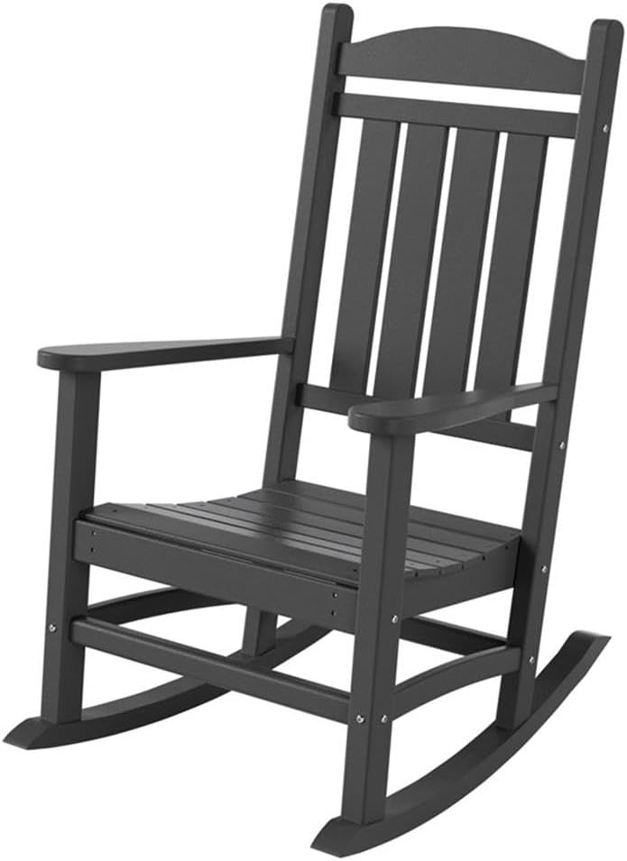 Costaelm Oversized Outdoor Rocking Chair, High Back Porch Rocker Chair, HDPE All Weather Resistant Outdoor Seating Furniture Wide Rocker Chair for Patio, Lawn, Garden, Gray