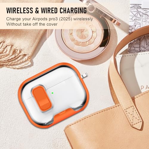 Image of Compatible Airpods Pro 3 Case (2025) with Phone Stand & Cleaner Kit,Print Soft Silicone Lock Clip Apple AirPods Pro 3rd Generation Case, Airpod Pro 3 Cover with Keychain for Women /Girls,Orange