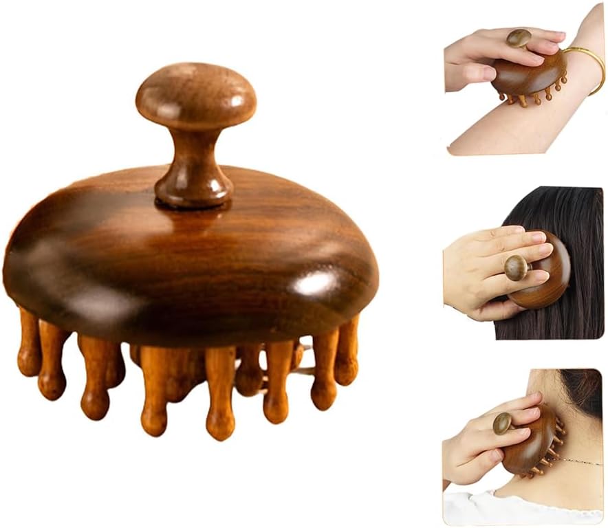 Aowin Bamboo Sandalwood Hair Comb,Wooden Head Scalp Massager,Natural Wooden Hairs Brush,Portable Hairs Comb Massager for Head Relief and Relaxation,Scalp Massage Tool,Anti-Static Wood Comb