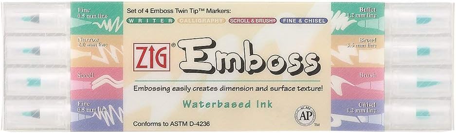 Zig Kuretake Emboss Water-Based Ink Pen Assortment Set - Set of 4, Twin Tip
