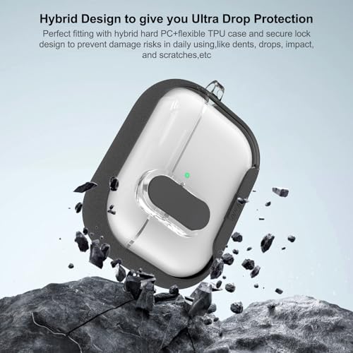 Image of Aircawin for Airpods Pro 3 Case Clear,Secure Lock for Airpods pro 3rd Generation Case Cover with Phone Stand and Magsafe Function,Auto Pop-up,Hybrid Protection with Carabiner&Cleaning Pen-Furry Grey
