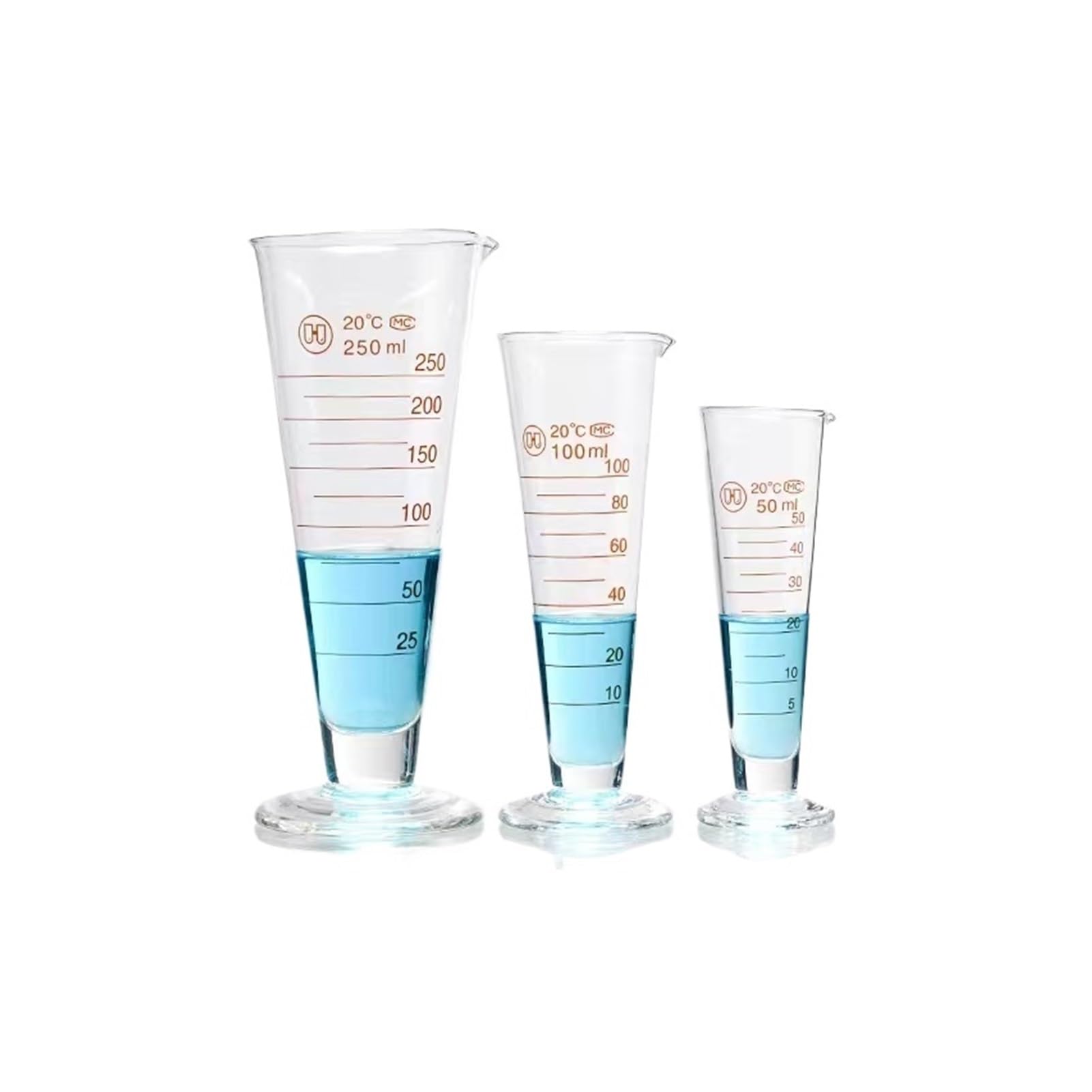 Laboratorio Misurino conico graduato Cilindro conico triangolare Attrezzatura da laboratorio(250mL 2pcs)