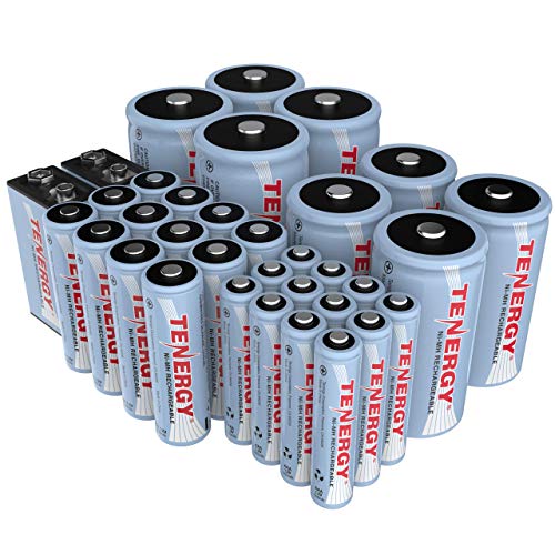 Flash Deals - 70% OFF Tenergy NiMH Rechargeable Battery 34 Pack Variety, 12AA, 12AAA, 4C, 4D, and 2x9V Rechargeable Batteries for Everyday Household Electronics
