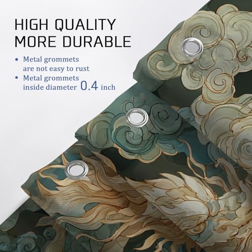 Rideau de douche polyester imperméable grand format dragon et vagues