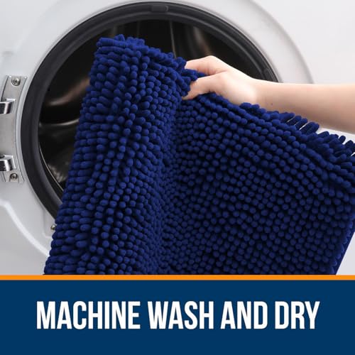Image of OLANLY Bathroom Rugs Sets 2 Piece, Soft Absorbent Chenille Bath Mats and U-Shaped Contour Toilet Rug, Non-Slip, Machine Washable Bath Carpet, Home Decor Accessories(36 inchx24 inch+24 inchx20 inch, Navy)