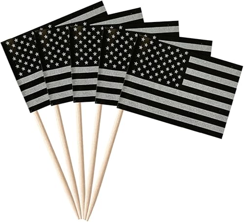 Miniatura 1 de stidsds 100 banderas negras de Estados Unidos con palillos de dientes, mini adornos negros para cupcakes de Estados Unidos, banderas, banderines
