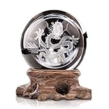 HDCRYSTALGIFTS 3D Inner Carved Dragon Crystal Ball Paperweight 60mm Glass Ball Ornament Lucky Sphere for Birthday Gift with Wooden Base