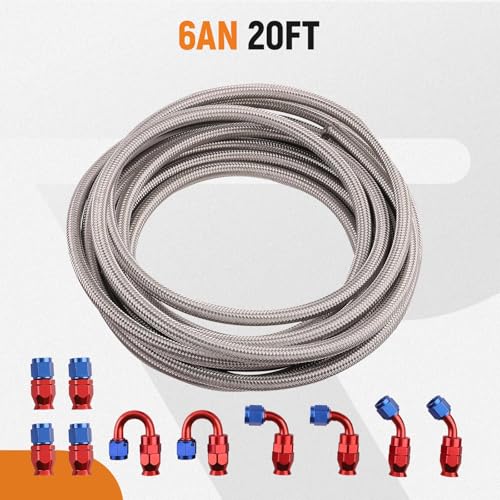 Image of maXpeedingrods 6AN Fuel Line Kit E85, Stainless Steel PTFE Fuel Hoses + 10 PCS 6AN Hose End Adaptor Kit 20FT -Red