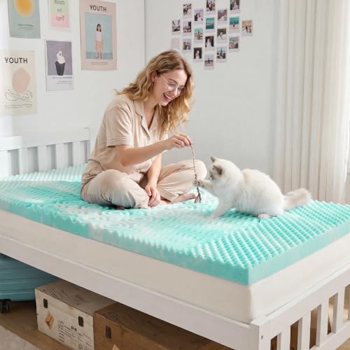 Image of SINWEEK Mattress Topper 5-Zone Memory Foam Mattress Topper Pressure Relieve Soft Mattress Pad, CertiPUR-US Certified, 2 Inch Twin XL Size, Green