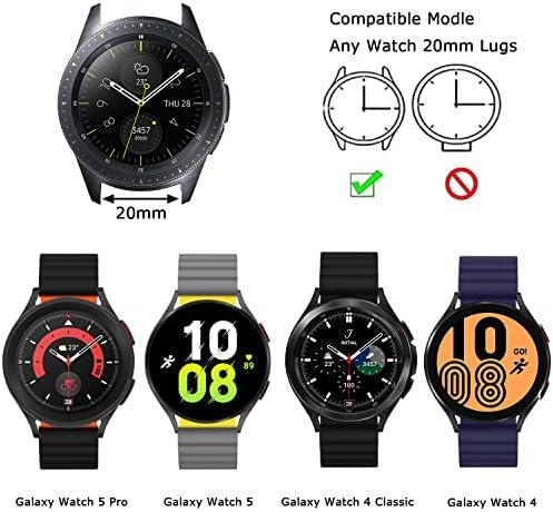 Tasikar 20mm Strap Compatible with Samsung Galaxy Watch 4/ Watch 5/Watch 5 Pro Strap, Upgrade Silicone Magnetic Clasp [Double Sided Wearable] Replacement Band for Galaxy Watch 4 Classic(Black)