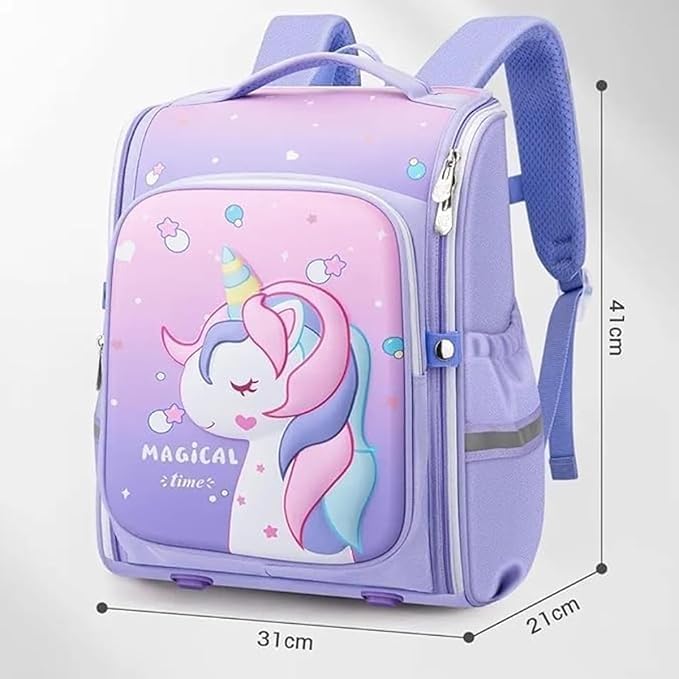 Image of Prancing Unicorn Children's Schoolbags Primary School Girls Boys Students Cartoon Unicorn Backpack Double Shoulder Bag For Girls Kids 6-7-8-9-10-12 Years Old Water-Resistant
