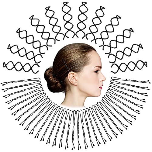 150 Pieces Bobby Pins Set, Include 100 Pieces Bobby Pins and 50 Pieces Spin Clip Pin, Black Metal Bobby Pins Spiral Hair Pin Spiral Hair Clip Corkscrew Hair Pins for DIY Hair Style Hair Buns Women Kid