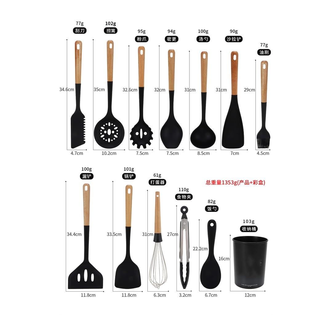 Utensili da Cucina Manico in Legno Set di Cucchiai Spatola in Silicone Spatola Spatola Segreta Cucchiaio da Zuppa Spatola da Cucina Cucchiaio