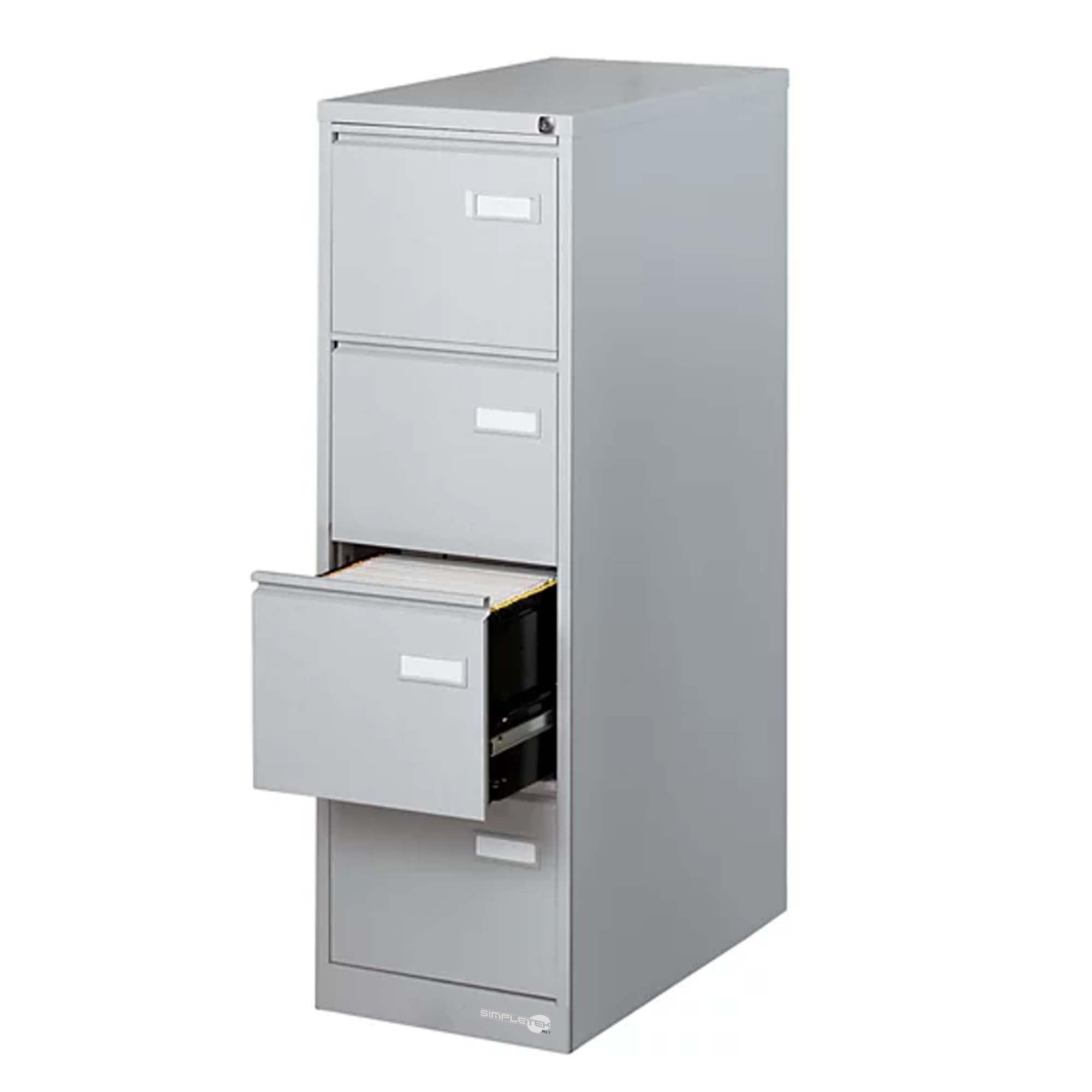 SIMPLETEK - Classificatore Documenti Metallo 4 Cassetti Serratura di Sicurezza Mobile Archivio Ufficio Cartelle Sospese A4 Grigio con Raccoglitori (Ricondizionato)