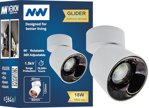 Image of NW 18W Glider SF Moveable White with Gun Black Aluminium 360 Degree Adjustable Cylindrical Shape LED Surface Light | COB Light | Wall Light | Spot Light | Light Color- Warm White (Pack of 1)