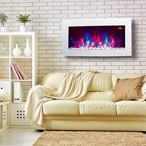 2025 TruFlame 89.2cm Wide LED Wall Mounted Arched White Glass Electric Fire with Pebble Effect and GLOW Side LEDs