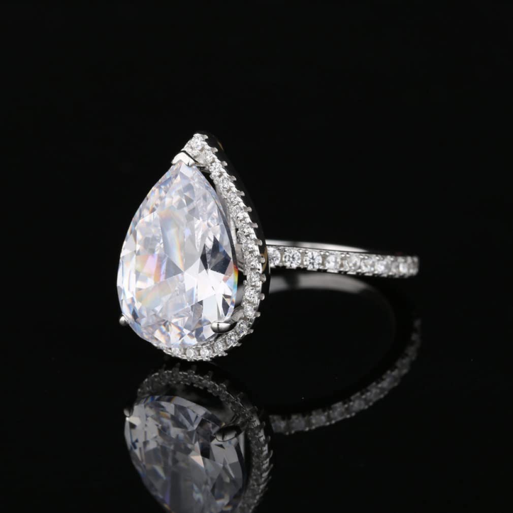 Anelli con Diamanti in Carbonio con Goccia d'Acqua in Argento Sterling 925 da 9 * 14 mm per Regali di Gioielli da Sposa Scintillanti da Donna