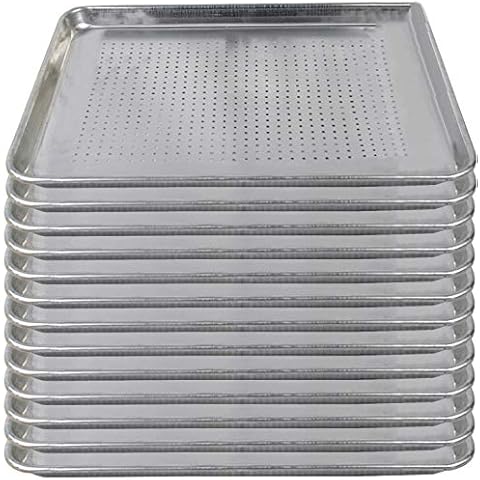 Tiger Chef Full Size 18 x 26 inch Perforated Aluminum Sheet Pan Commercial Bakery Equipment Cake Pans NSF Approved 19 Gauge 12 Pack Cover