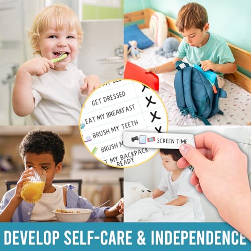 Image of Magnetic Morning & Bedtime Routine Chart for Kids - Customizable Toddler Daily Schedule Board with Dry Erase Surface, Stickers & Marker, Build Habits with Visual Checklists, Construction Theme