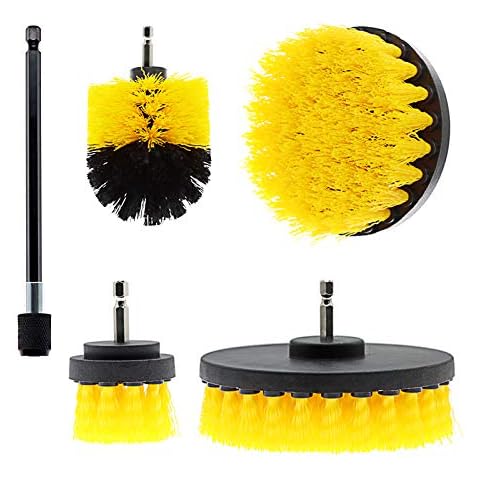 5pcs Drill Brush Attachment Set -Drill Brush Cleaning Brushes Set Power Scrubber Brush for Cleaning with Extend Attachment Drilling Brushes for Grout, Floor, Tub, Tile, Shower,Kitchen and Tile Wheels Cover