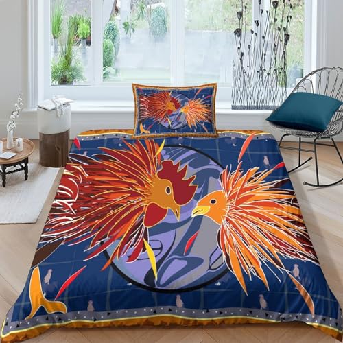 Parure de lit 3D combats de coqs single 135x200 cm en microfibre - 2