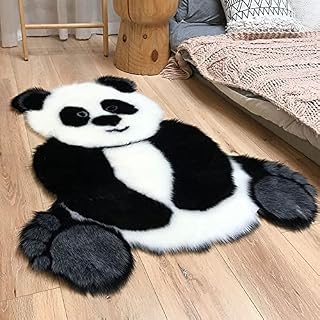 Faux Fur Cartoon Panda Rug, Soft Shaggy Area Pad, Silky Shaggy Carpet for Living Room Bedroom Bay Window Sofa Floor, 35inch x 47inch, Panda