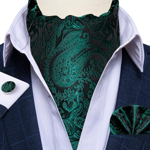 Image of DiBanGu Silk Woven Ascot Cravat with Pocket Square Set for Men | Paisley Ascot,Wrinkle-Resistant,Silky Smooth,Easy to Match,Cufflinks,Tie Ring,Wedding,Ceremonies,Party Occasions,Banquet