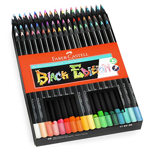 Image of Faber-Castell Black Edition Colored Pencils - 36 Count, Black Wood and Super Soft Core Lead, Coloring Pencils for Kids, Teens, Adult Coloring Books, Art Colored Pencils