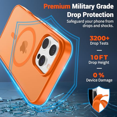 Image of SUPFINE Magnetic for iPhone 16 Pro Case with Screen Protector (Compatible with MagSafe) (Military Grade Drop Protection) Translucent Matte Shockproof Phone Cover,Starry Orange