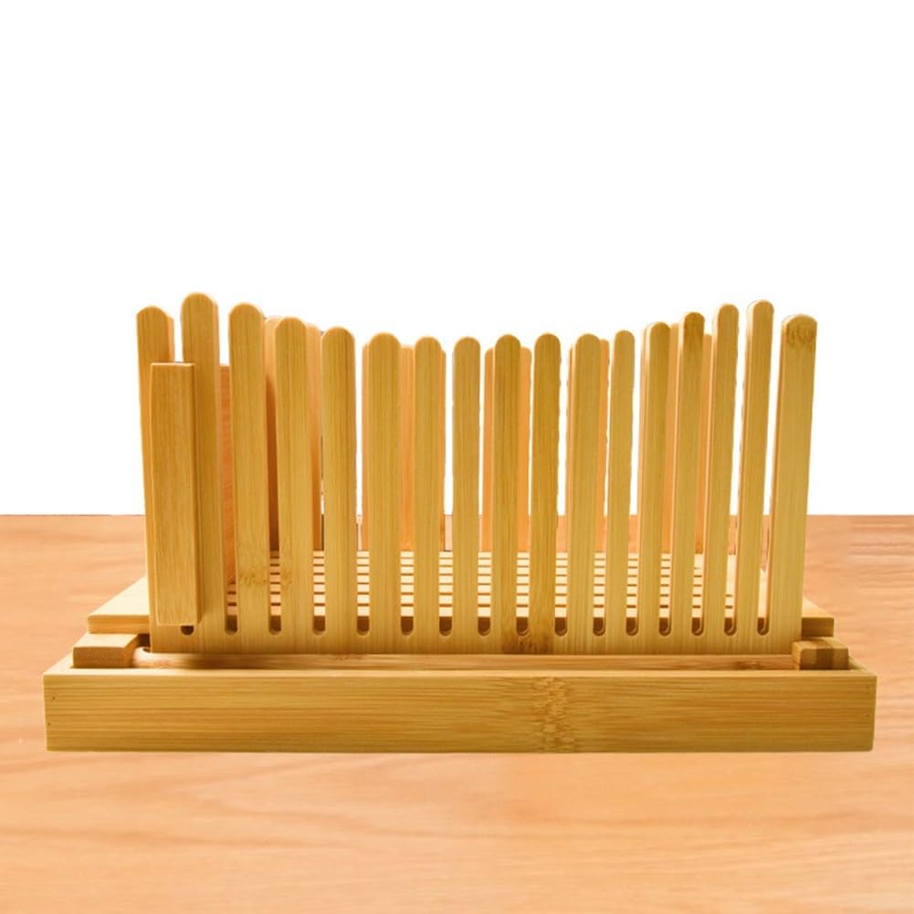 DAZZLEEX Cortador de pan de madera, tabla de cortar pan plegable de madera con bandeja para recoger migas para pan, tostadas（Wave)