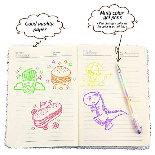 Image of Outus 4 Pcs Sequin Girls Journal Valentines Journal Gift with Color Gel Ink Pens Glitter Notebook Flip Writing Diary for Kids Girl Writing Drawing Travel Gifts(Candy Color,Heart)