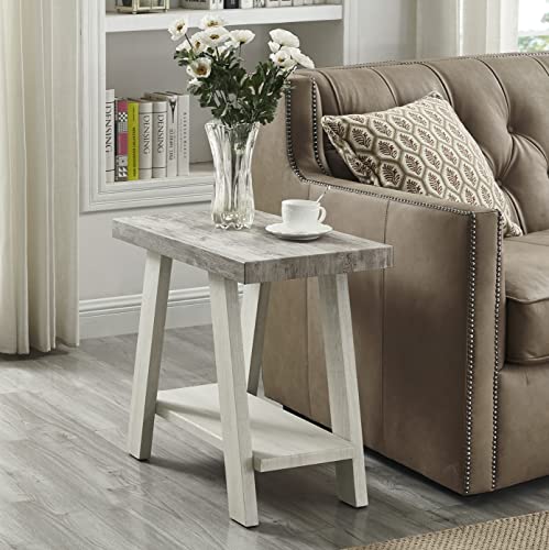 Roundhill Furniture Athens Contemporary Two-Tone Wood Shelf Side Table, Weathered...