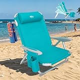#WEJOY Chaise de Plage Pliable Fauteuil de Plage Camping à 4 Position Réglable Siege de Plage Pliante Portable Chaise Basse de Camping en Aluminium Charge 120 kg pour Voyage Pique Nique Jardin, Cyan