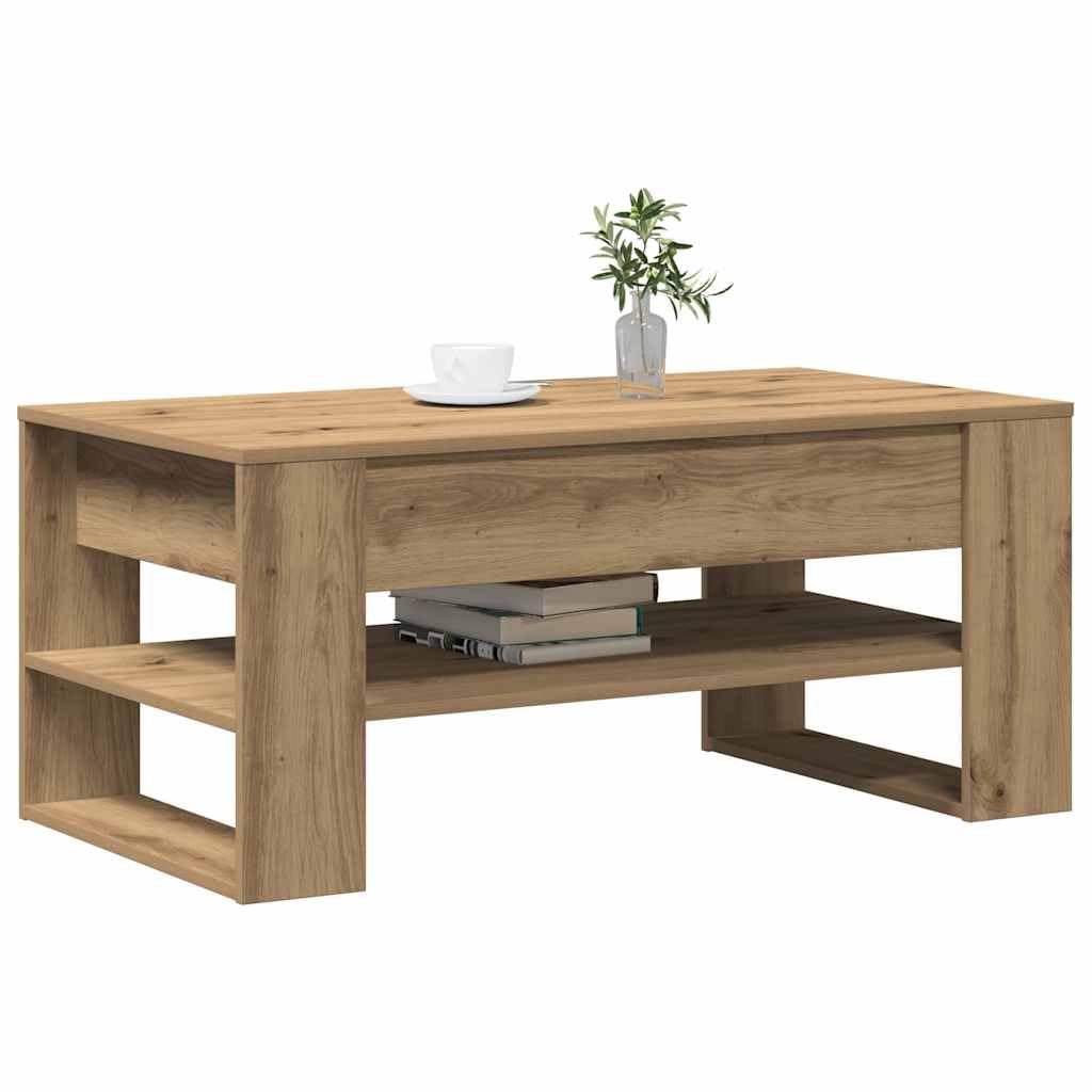 Tavolino da salotto in legno ingegnerizzato rovere artigianale 102 x 55 x 45 cm con ripiano portaoggetti salvaspazio per soggiorno moderno e design industriale