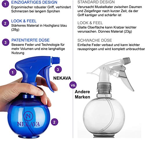 Nekava Sprühflasche leer 350ml | Verstellbarer Sprühkopf für feinen Nebel & Strahl | Hochglänzende Flasche mit Pearl-Effekt | Für Haare, Pflanzen, Reinigung, Fenster, Garten, Haushalt
