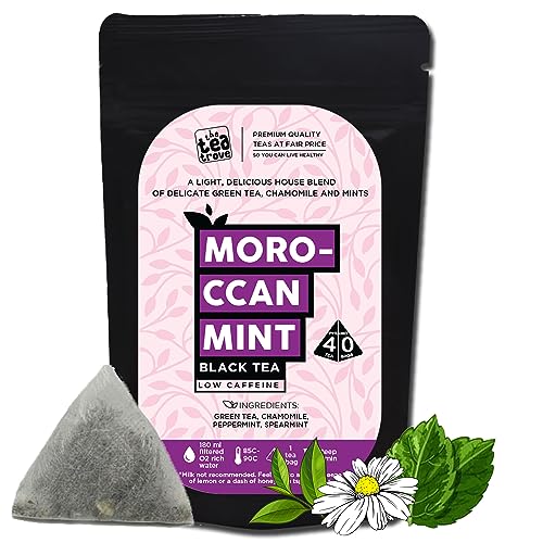 Image of The Tea Trove Moroccan Mint Green Tea Bags 40pcs | Delicious Blend With Chamomile, Spearmint and Peppermint for Destress and Digestion | Steep as Hot or Iced