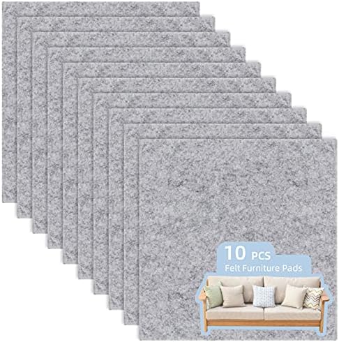 Ohiyoo Felt Furniture Pads, 10 Pack Self Adhesive Furniture Felt Pads, Heavy Duty Furniture Pads for Hardwood Floors Chair Wall Protector, Non Slip Felt Pad Large Felt Sheets 8 x 8 inch (Grey)