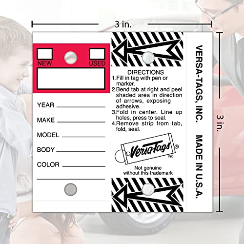 Image of Versa-Tags Red Stripe Self-Protecting Key Tags with Chrome-Plated Split Rings, 500 Count Automotive Dealership Key Tags for Car Truck RV Inventory & Service Organization