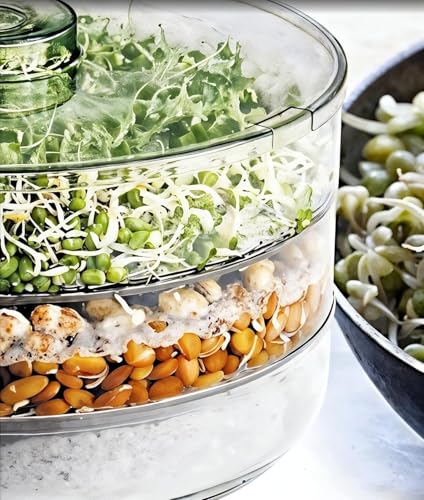Image of TEKCOOL Sprout Maker with 4 Compartments for Multi Purpose Use - Plastic Grocery Container Sprouted Grains Seeds Dal Channa Chole Ragi Organic Sprouting Jar (500ml,4-Layer), White;'