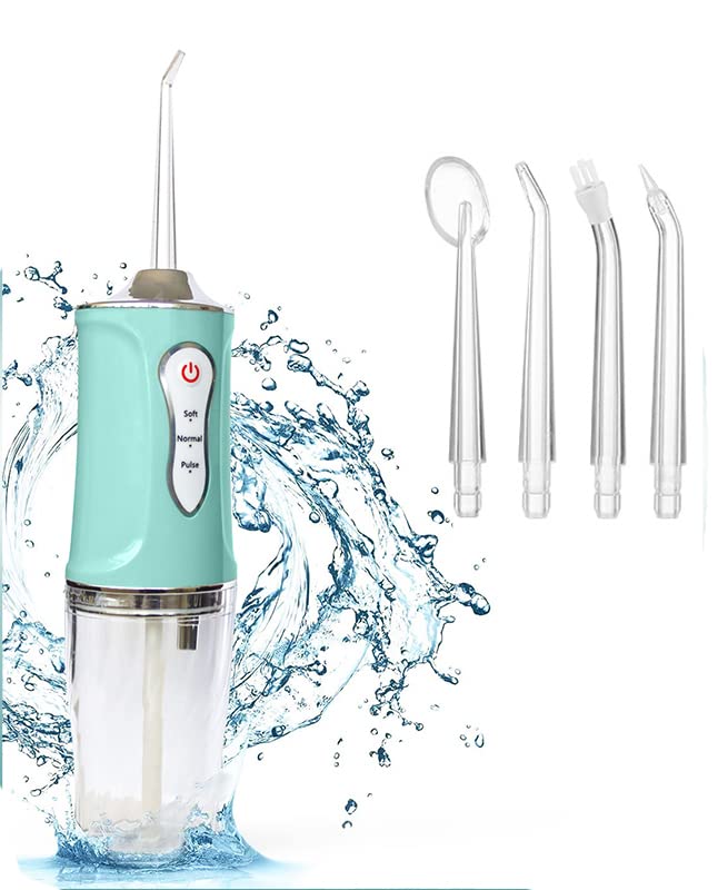 Toshionics 3 Modes Tooth Dental Oral Irrigator Cordless Teeth Water Flosser Waterproof Portable and Rechargeable With 4 Jet Nozzles Cleaner Picks For Home And Travel Braces (Torquise)