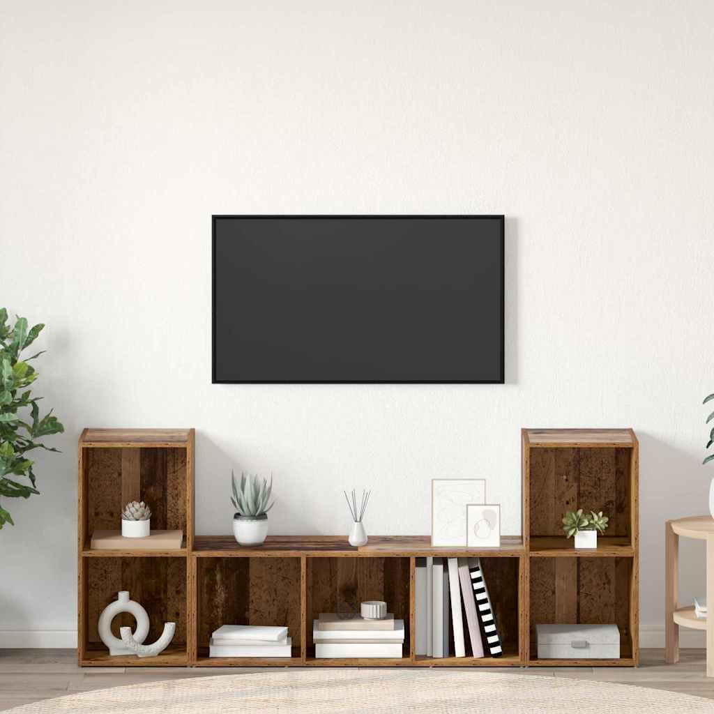 TV-Schrankset Wandmontiert 3-TLG., Braun Holzwerkstoff, Modernes Design, Stauraum für Wohnzimmer, Media Center, Einfache Montage