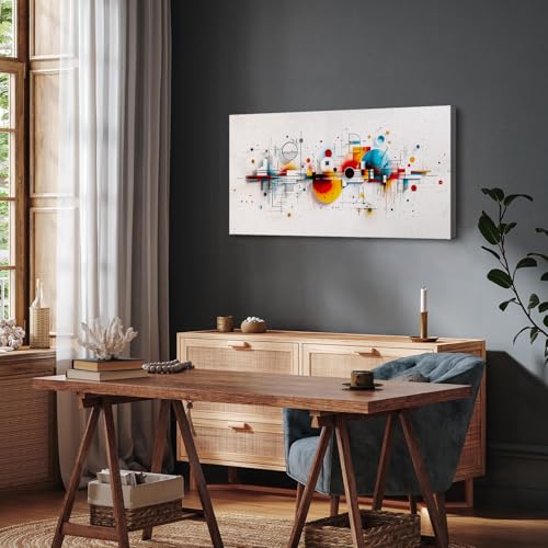 SERIMINO Colorful Abstract Large Wall Art, Geometric Dot Line Minimalist Canvas Prints Paintings, Modern Aesthetic Pictures Wall Decor Living Room Bedroom Game Room, Office Decor Artwork 24"X48"