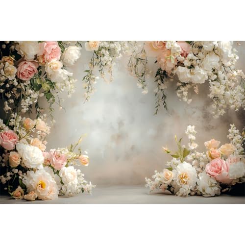 Toile de fond rétro blanche de 1,8x1,2m avec arche florale rose pour photo