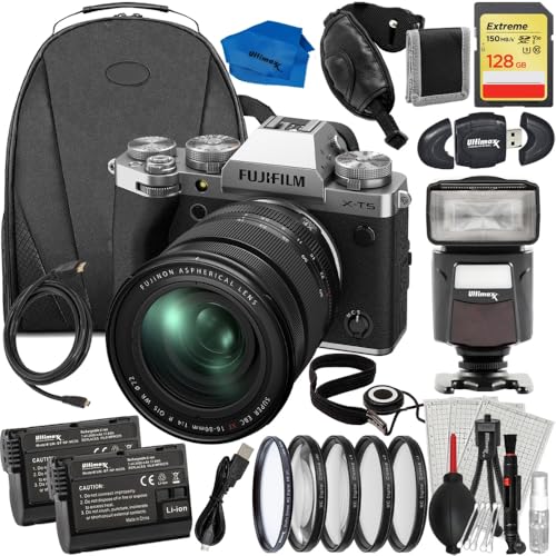 Image of Ultimaxx Advanced FUJIFILM X-T5 with 16-80mm Lens (Silver) Bundle - Includes: 128GB Extreme Memory Card, 2X Replacement Batteries, Universal Speedlite, Camera Backpack & Much More (35pc Bundle)