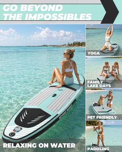 Image of BM Paddle Board Inflatable Stand Up Paddle Board, SUP Paddleboard for Adult, Premium Accessories | Non-Slip EVA Deck & Foam Handles, Camera Mount, Double Action Pump, 85L Travel Backpack