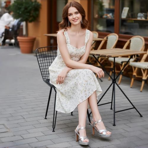 Image of Platform High Heels for Women Strappy Chunky Heels Sandals for Women Open Toe Block Heeled Sandals with Ankle Strap Summer Dress Shoes