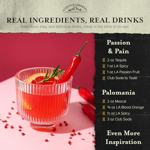 Image of Liquid Alchemist Spicy Habanero Infused Simple Syrup for Cocktails - Real Ingredients Make our Habanero Syrup a Great Spicy Margarita Mix & Paloma Picante - Vegan, Non-GMO Sweet Heat Drink Mix (12.7 oz)