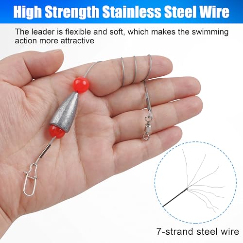 SILANON Carolina Rigs para pesca de lubina, kit de anzuelos pre-armados con plomo y cuentas para agua dulce y salada, 10 piezas de 3/8 oz miniatura 5